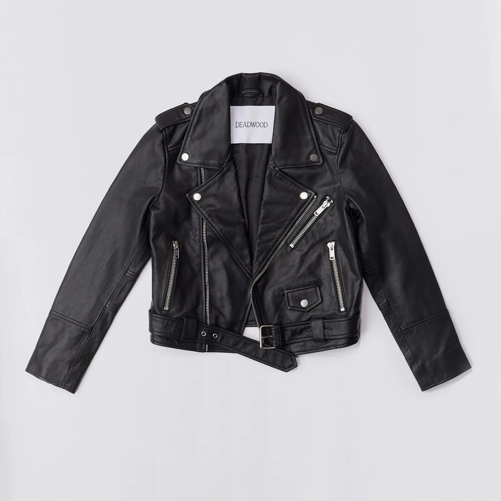 NWT! Deadwood Joan Lamb Leather Biker Jacket in Black - 40